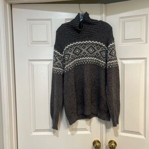 Gap Men’s‎ Sz Large Wool Cotton Gray Fair isle  Shawl Collar Thick Knit Sweater